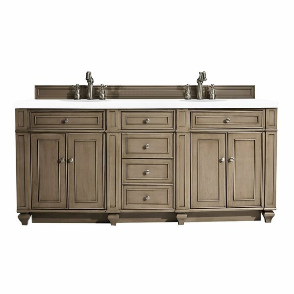 James Martin Vanities Bristol 72in Double Vanity, Whitewashed Walnut w/ 3 CM White Zeus Quartz Top 157-V72-WW-3WZ